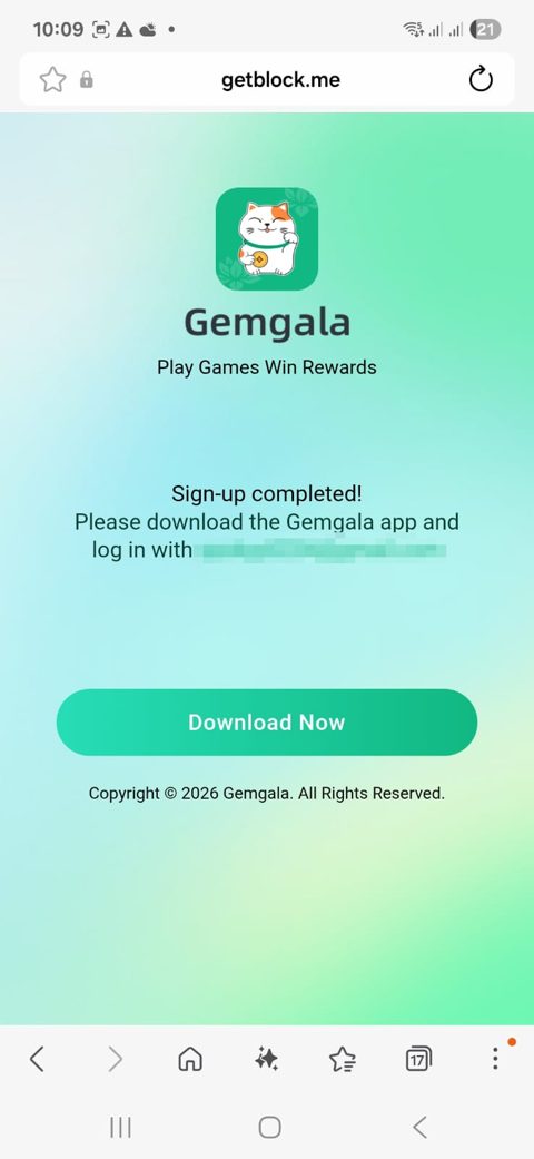 Registration completed screen